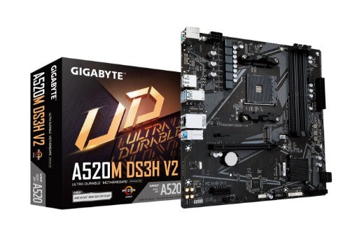 GIGABYTE A520M DS3H V2 Motherboard - Supports AMD Ryzen 5000 Series AM4 CPUs, up to 4733MHz DDR4 (OC), PCIe 3.0 x16, GbE LAN, USB 3.2 Gen 1