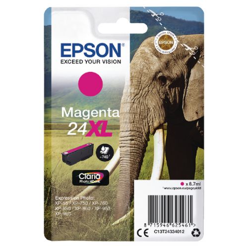 Epson C13T24334012/24XL Ink cartridge magenta high-capacity, 500 pages 8,7ml for Epson XP 750