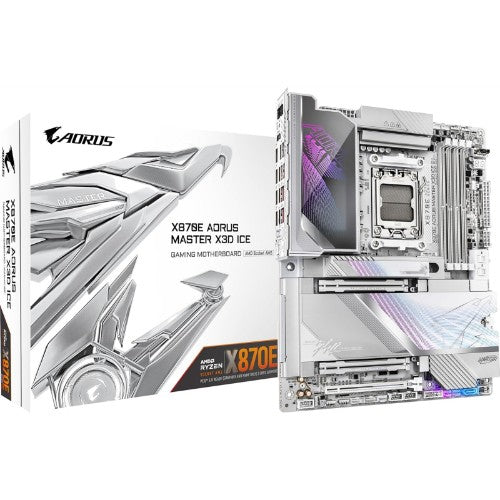 GIGABYTE X870E AORUS MASTER X3D ICE Motherboard - Supports AMD Ryzen 9000 CPUs, 18+2+2 Phases Digital VRM, up to 9000Hz DDR5 (OC), 2xPCIe 5.0 + 3xPCIe 4.0, Wi-Fi 7, 10GbE LAN, USB 4