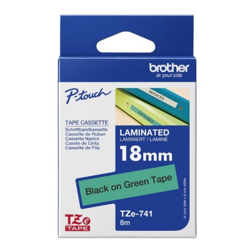 Brother TZE-741 DirectLabel black on green Laminat 18mm x 8m for Brother P-Touch TZ 3.5-18mm/36mm/6-18mm/6-24mm/6-36mm