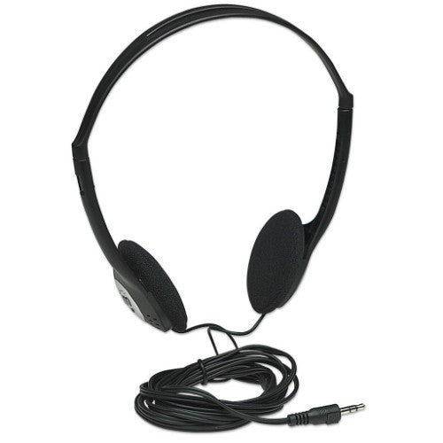 Manhattan Stereo On-Ear Headphones (3.5mm), Adjustable Split Headband, Foam Earpads, Speaker 80W max, Standard 3.5mm stereo jack/plug for audio output, cable 2.2m, Black, Three Year Warranty