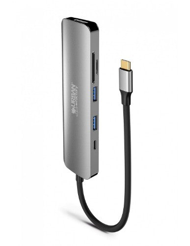Urban Factory HUBEE 6 IN 1 : HUB USB-C WITH 2 USB-A / 1 HDMI 4K / 2 CARD READERS AND 1 USB-C 100W PD