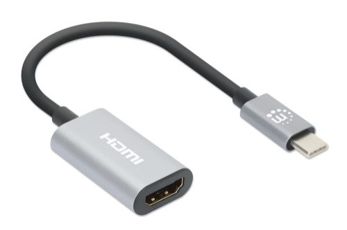 Manhattan USB-C to HDMI Cable, 4K@60Hz, 5 Gbps (USB 3.2 Gen1 aka USB 3.0), 11cm, Male to Male, Black/Silver, Three Year Warranty