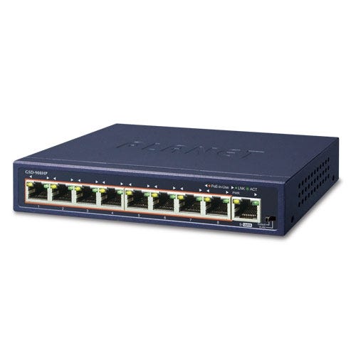 PLANET 8P Sw Gb PoE+ 100W Unmanaged Gigabit Ethernet (10/100/1000) Power over Ethernet (PoE) Blue