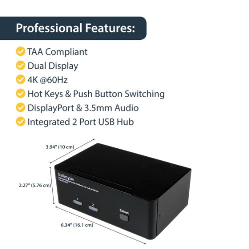 StarTech.com 2-Port DisplayPort Dual-Monitor KVM Switch - 4K 60Hz
