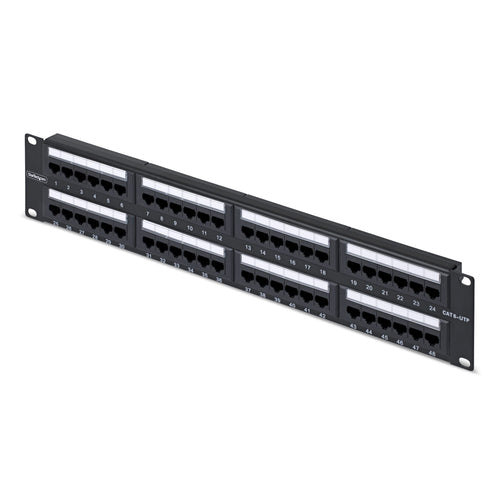 StarTech.com 48-Port 2U Rackmount Cat6 Patch Panel, RJ45, UTP, 110 Punch-Down, Cat 6 Ethernet Patch Panel for Network Server Rack