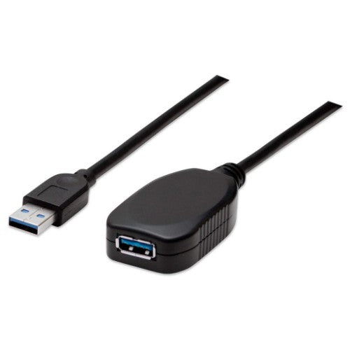Manhattan USB-A to USB-A Extension Cable, 5m, Male to Female, Active, 5 Gbps (USB 3.2 Gen1 aka USB 3.0), Built In Repeater, SuperSpeed USB, Black, Three Year Warranty, Equivalent to USB2AAEXT5M.