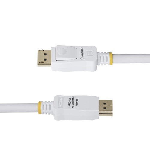 StarTech.com 10ft (3m) White VESA Certified DisplayPort 1.2 Cable, 4K 60Hz, 21.6Gbps, Latching DP Connectors, DP 1.2 DisplayPort Cable, DP Monitor Cord, M/M