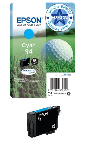 Epson C13T34624010/34 Ink cartridge cyan, 300 pages 4,2ml for Epson WF-3720