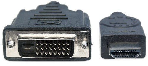 Manhattan HDMI to DVI-D 24+1 Cable, 3m, Male to Male, Black, Dual Link, Compatible with DVD-D, Lifetime Warranty, Equivalent to HDDVIMM3M