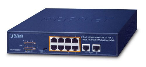 PLANET GSD-1008HP network switch Unmanaged Gigabit Ethernet (10/100/1000) Power over Ethernet (PoE) 1U Blue