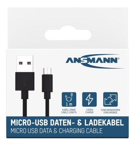 Ansmann 1700-0129 USB cable 1 m USB A Micro-USB B Black