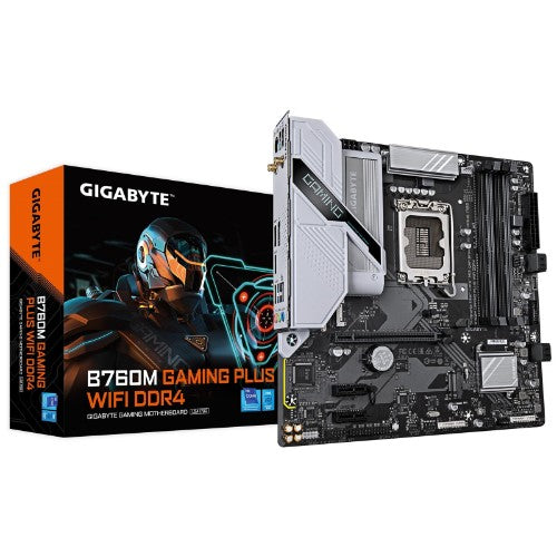 GIGABYTE B760M GAMING PLUS WIFI DDR4 Motherboard - Supports 14th Gen. Intel Core CPUs, 4+1+1 phases VRM, up to 5333MHz DDR4 (OC), 2xPCIe 4.0 M.2, Wi-Fi 6, 1 GbE LAN, USB 3.2 Gen 1