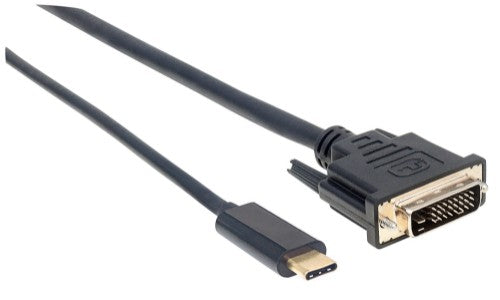 Manhattan USB-C to DVI-D Cable, 1080p@60Hz, 2m, Male to Female, Black, Compatible with DVD-D, Three Year Warranty, Equivalent to CDP2DVIMM2MB
