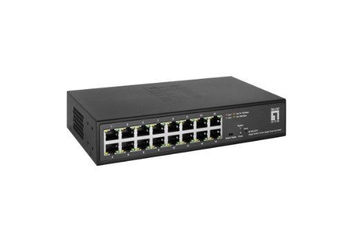 LevelOne Hilbert 10” 16-Port Gigabit Smart Lite Switch, 16 x Gigabit RJ45 (10/100/1000)