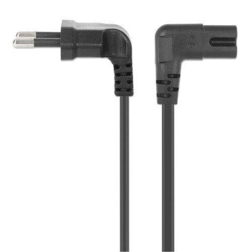 Manhattan Mains Power Cord/Cable (Right Angled), Euro 2-pin (CEE 7/16 Euro 8) plug to C7 Female (figure of eight), 2m, 2.3A, Black, Lead, Lifetime Warranty
