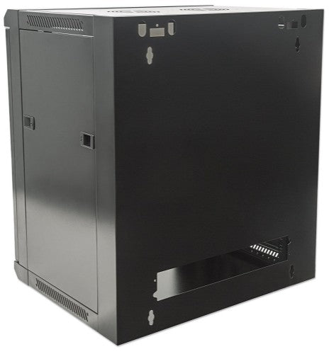 Intellinet 19" Network Cabinet - Wall Mount (Standard), 12U, 450mm Deep, Black, Flatpack, Max 60kg, Suitable also for use on desk or floor, Usable Depth 270mm to 350mm, Metal & Glass Door, Back Panel, Removeable Sides,Parts for wall installation not inclu