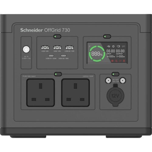 APC SE OffGrid Portable Power Station 730 - Li-Ion battery, LCD, 2x UK outlets, 3x USB-A, 2x USB-C, 3x 12V, wireless charger