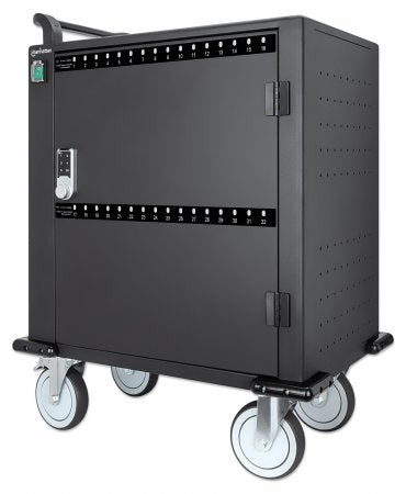 Manhattan iPad to 13", MacBook Air to 13" & Chromebook to 14" 32-bay Charging Trolley/Cart via USB-C, Also other tablets/smartphones (with device to USB-C cable), Bays 330x22x235mm, Device charging cables not included (suggest USB-C cable 356213),Cabinet