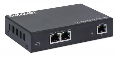Intellinet 2-Port Gigabit Ultra PoE Extender, Adds up to 100 m (328 ft.) to PoE Range, PoE Power Budget 60 W, Two PSE Ports with 30 W Output Each, IEEE 802.3bt/at/af Compliant, Metal Housing