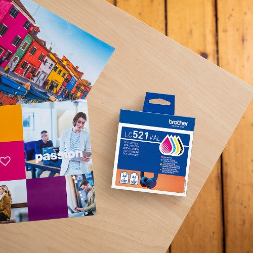 Brother LC-521VAL Ink cartridge multi pack Bk,C,M,Y, 4x500 pages ISO/IEC 19752 Pack=4 for Brother DCP-J 1260