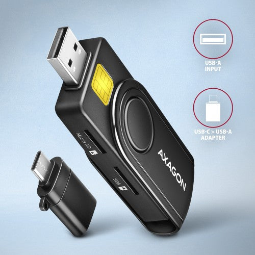 Axagon CRE-SMP2A USB Smart card & SD/microSD/SIM PocketReader smart card reader Indoor USB Type-A/USB Type-C Black