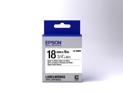 Epson C53S655006/LK-5WBN Ribbon black on white 18mm x 9m for Epson LabelWorks 4-18mm/24mm/36mm/6-18mm/6-24mm