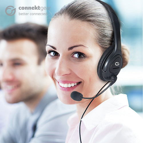 connektgear HP512 Stereo PC On-Ear Headset with Boom Mic and Volume Control - Black