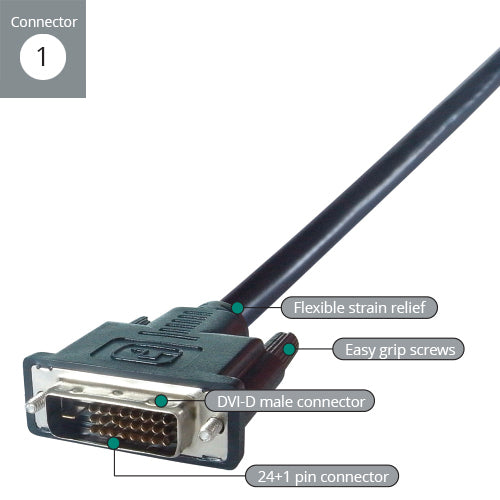 connektgear 0.5m DVI-D Monitor Connector Cable - Male to Male - 24+1 Dual Link