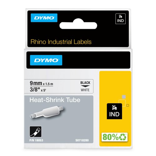 Dymo 18053/S0718280 Heat Shrink Tubes black / white 9mm x 1,5m for Dymo Rhino 6-12mm/19mm/24mm
