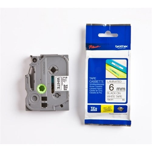 Brother TZE-211 DirectLabel black on white Laminat 6mm x 8m for Brother P-Touch TZ 3.5-18mm/6-12mm/6-18mm/6-24mm/6-36mm