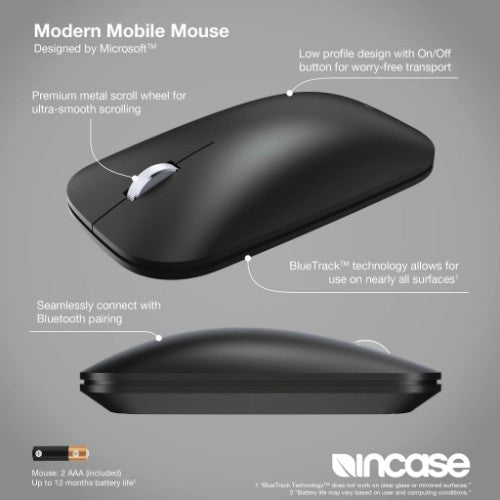 Incase Designed by Microsoft Modern Mobile mouse Office Ambidextrous Bluetooth BlueTrack
