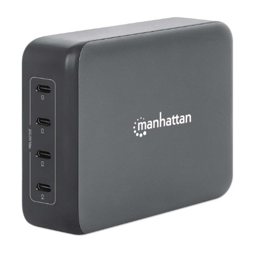 Manhattan 4-Port GaN USB Power Delivery Charging Station - 240 W / PD 3.1, Four USB-C PD Ports with up to 140 W per Port, 240 W Total Output, Power Delivery 3.1, Black