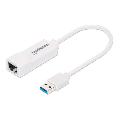 Manhattan USB-A Gigabit Network Adapter, White, 10/100/1000 Mbps Network, USB 3.0, Ethernet, RJ45, Three Year Warranty, Equivalent to USB31000SW.