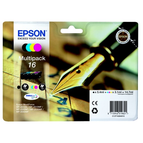 Epson C13T16264012/16 Ink cartridge multi pack Bk,C,M,Y 175pg + 3x165pg, 1x5.4ml + 3x3.1ml Pack=4 for Epson WF 2010/2660/2750