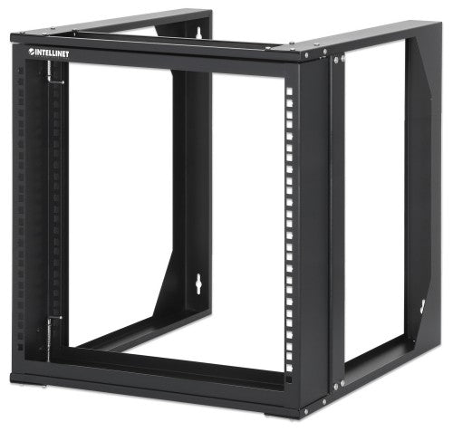 Intellinet 19" Wall Mount Open Frame Network Rack, 9U, Front-hinged Swing Frame Flat Pack, 2-Post, 17.7 in. Depth, Black RAL 9004