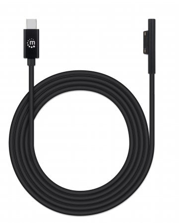 Manhattan USB-C to Microsoft Surface Charging Cable, 1.8m, Male to Male. 15V/3A, Black, Charge only - no data transmission, Lifetime Warranty