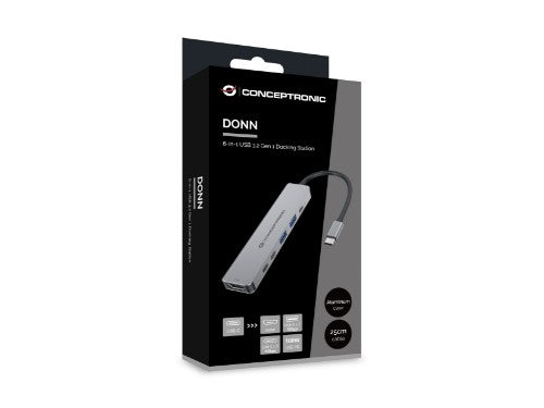 Conceptronic DONN33G 6-in-1 USB 3.2 Gen 1 Docking Station, HDMI, USB-A 5Gbps x 2, USB-C 5Gbps x 2, 100W USB PD