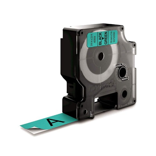 Dymo 45809/S0720890 DirectLabel-etikettes black on green 19mm x 7m for Dymo D1 6-19mm/24mm/400 Duo