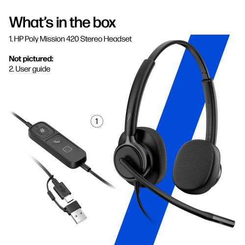 HP Poly Mission 425 Stereo USB Wired Headset Classic