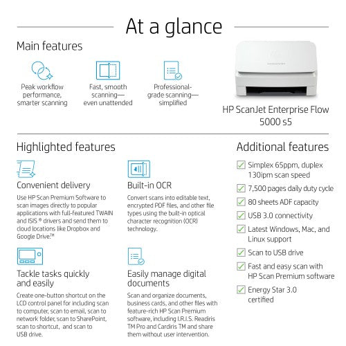 HP ScanJet Enterprise Flow 5000 s5 Sheet-fed scanner 600 x 600 DPI A4 White