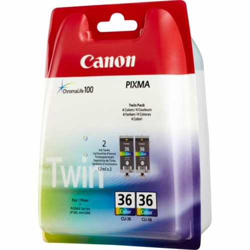 Canon 1511B025/CLI-36 Ink cartridge color twin pack, 2x249 pages 12ml Pack=2 for Canon Pixma IP 100/Mini 260