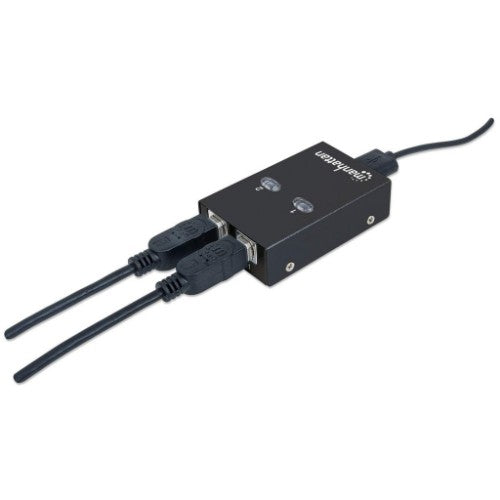 Manhattan USB-A Automatic Sharing Switch, 2x USB-B Ports, 480 Mbps (USB 2.0), Dual Control (Auto-Sensing or Manual), Bus Powered, Hi-Speed USB, inc 1x 1.5m USB-A to USB-B cable, Black, Three Year Warranty