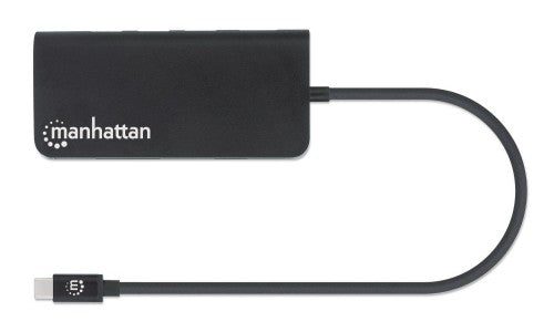 Manhattan USB-C Dock/Hub with Card Reader, Ports (x5): Ethernet, USB-A (3) and USB-C, 5 Gbps (USB 3.2 Gen1 aka USB 3.0), With Power Delivery (100W) to USB-C Port (Note additional USB-C wall charger and USB-C cable needed), Universal for all devices, Alumi