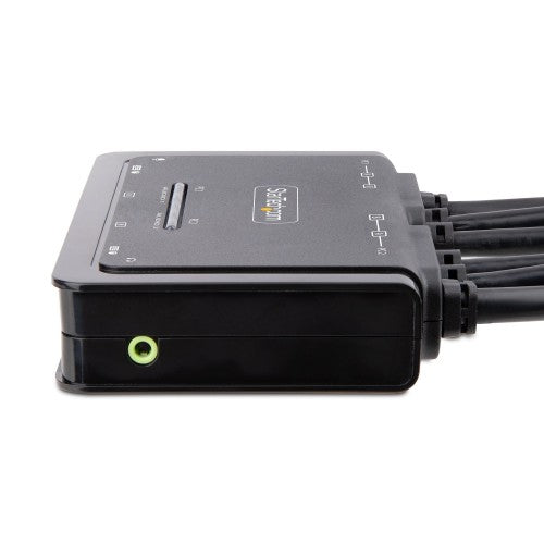 StarTech.com 2-Port Dual-Monitor DisplayPort Cable KVM Switch, 4K 60Hz, Compact KVM with 5ft/1.5m USB-A/DisplayPort/Audio Integrated Cables, Bus Powered - Remote Push Button/Hotkey Switching