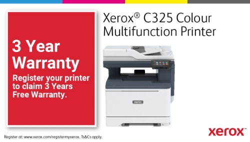 Xerox C325 A4 33ppm Wireless Duplex Copy/Print/Scan/Fax PS3 PCL5e/6 2 Trays Total 251 Sheets