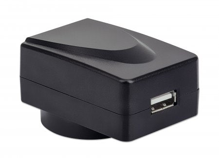 Manhattan Mains USB-A Mobile Device Charger with UK/EU/USA adaptors, Smartphone Charger, Mains Adaptor interchangeable, Three Year Warranty, Black