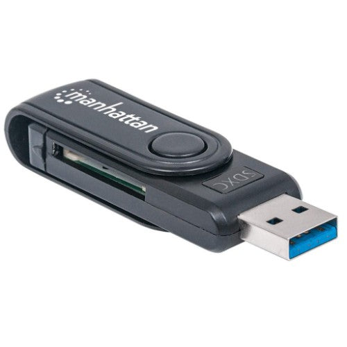 Manhattan USB-A Mini Multi-Card Reader/Writer, 5 Gbps (USB 3.2 Gen1 aka USB 3.0), 24-in-1, SuperSpeed USB, Windows or Mac, Black, Three Year Warranty