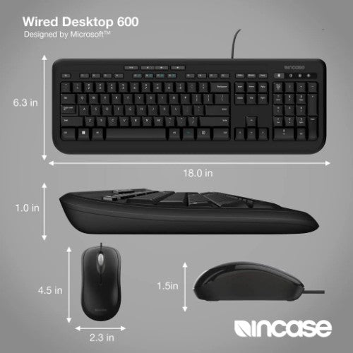 Incase Designed by Microsoft Wired Desktop 600 keyboard Mouse included Universal USB QWERTY UK English Black