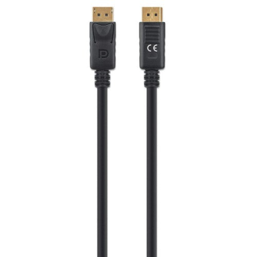 Manhattan DisplayPort 1.4 Cable, 8K@60hz, 2m, Suitable for ALL 8K, 4K & 1080p/HD uses - when upgrading now or have it ready for when you need it, PVC Cable, Male to Male, With Latches, Fully Shielded, Black, Lifetime Warranty, Equivalent to DP14MM2M